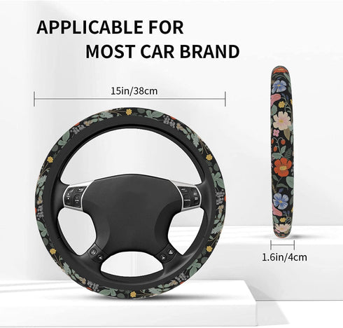 Flowers and Strawberries Steering Wheel Cover Auto Steering Wheel Protector Anti-Slip Breathable and Sweat Absorption Universal Car Accessories15 ...