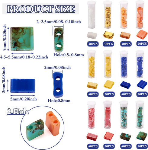 375Pcs 5mm Tila Beads Glass Seed Beads 12 Styles Square Beads 2 Hole Tile Beads Rectangle Carrier Beads Kit for DIY Crafts Bracelets Jewelry Makin...