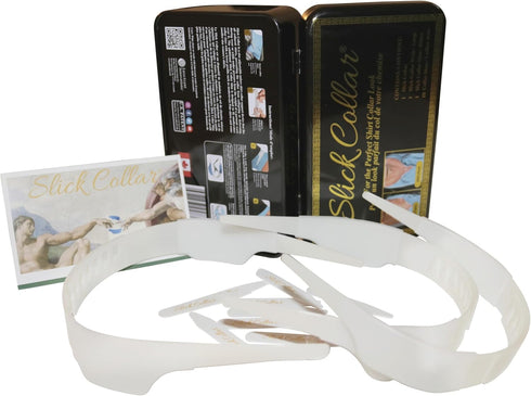 Shirt Collar Support System set with 3 adjustable, 10 premium Collar Stays & a Durable tin Travel EDC Box Black...