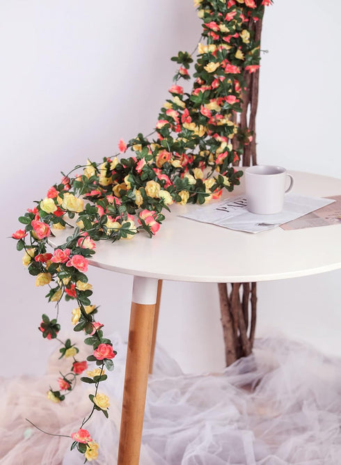 Miracliy 5Pcs 41FT Flower Garland Artificial Rose Arch Vines Fake Spring Floral Garland for Flower Wall Backdrop Wedding Mothers Day Garden Tea Pa...