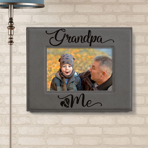 KATE POSH - Grandpa & Me Engraved Grey Leather Picture Frame, First Grandchild Gifts, Best Grandpa Ever, Grandparents Gifts (5x7-Horizontal)...