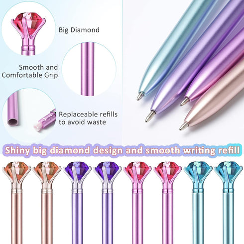 24 Pieces Big Crystal Diamond Pens Bling Ballpoint Pen Black Ink Rhinestones Pen for School Office Supplies Christmas Wedding Birthday Present, 4 ...