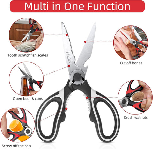 Kitchen Scissor For General Use 2-Packs,Heavy Duty Kitchen Raptor Meat Shears,Dishwasher Safe Cooking Scissors, Stainless Steel Multi-function Sci...