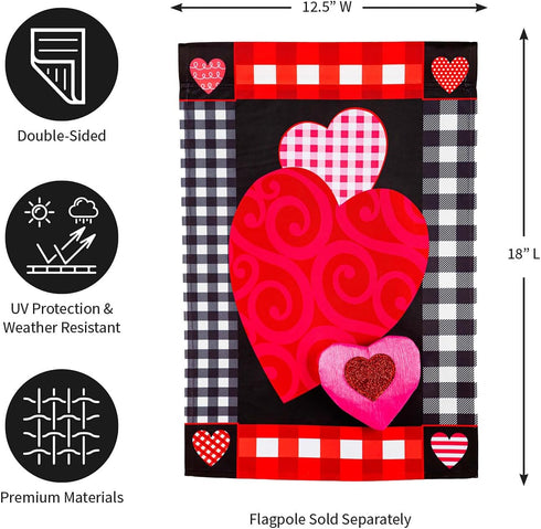 Evergreen Flag Valentine's Heart Patterned Border Garden Applique Flag | Valentines Day Garden Flag 12x18 Double Sided | Small Welcome Garden Flag...