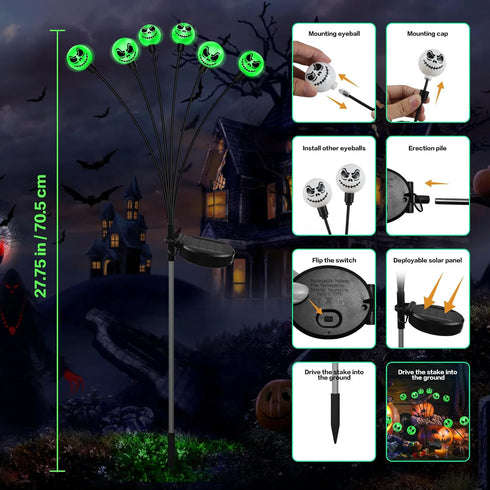 Outdoor Halloween Decorations Solar Grimace Pathway Lights,2PACK 12LED Scary Nightmare Swaying Firefly Lights Waterproof Solar Halloween Lights fo...