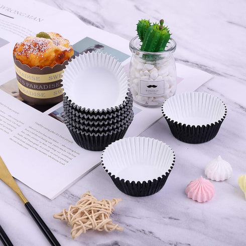 URATOT 100 Pieces Foil Metallic Cupcake Liners Muffin Wrappers Foil Baking Cups Muffin Paper Cases, Black...