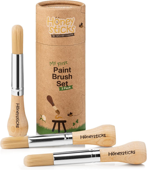 Honeysticks My First Paint Brush Set - 3 Pack: Ideal for Babies and Toddlers. Jumbo Brushes with Chubby Wood Handles for Easy Grip, Vegan. Include...