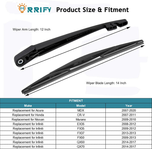 Rear Windshield Wiper Arm Blade 76720SWA003 for Honda CR-V CRV 2007-2011, for Acura MDX 2007-2020 Back Windshield Wiper Assembly 76720-SWA-003...