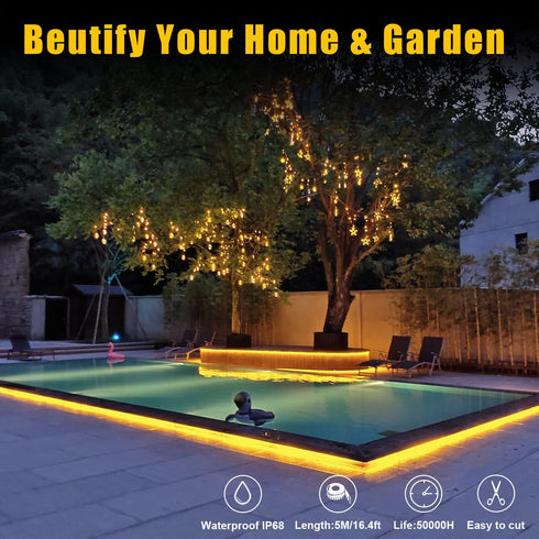 YM E-Bright Led Neon Strip Lights 12V Silicone Rope Indoor Outdoor 16.4Ft 600SMD Waterproof Flexible for Signboard Bar TV Kitchen Bedroom Home Par...