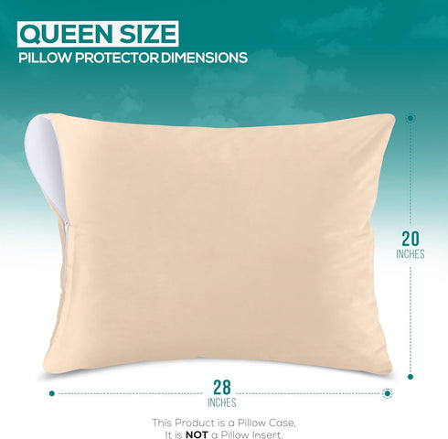 Utopia Bedding Waterproof Pillow Protectors Zippered Queen Size (2 Pack, Beige), Zippered Pillowcases, Bed Bug Proof Pillow Encasement Covers 20 x...