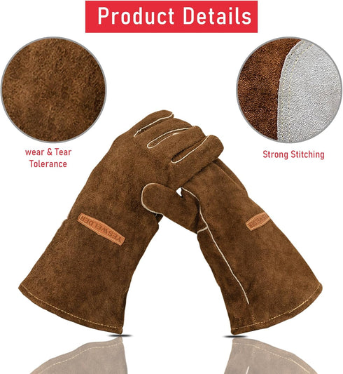 YESWELDER 14-Inch Welding Gloves - Cow Leather, Heat/Fire Resistant for Forge/Mig/Stick Welding, Oven/Grill/Fireplace Mitts with Soft Lining - Ide...