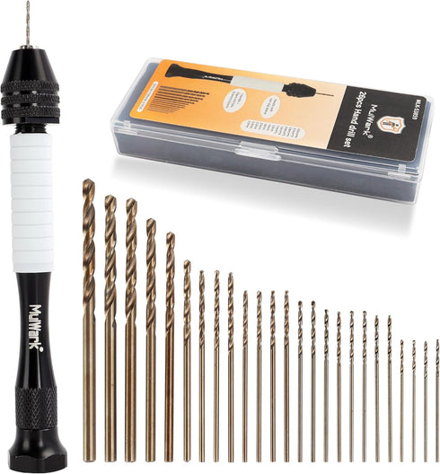 Mulwark Precision Pin Vise Hand Drill Set 25 Pcs - Premium Manual Small Hand Drill with HSS Micro Twist Bits for Jewelry, Wood, Plastic, and More ...