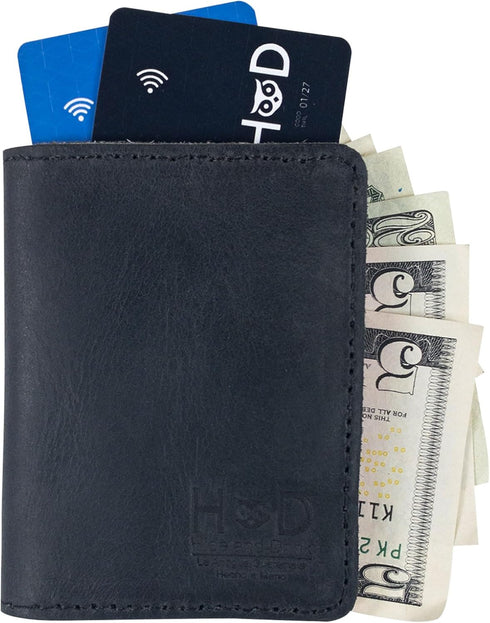 Hide & Drink, Bifold Wallet, Slim Card Holder, Minimalist Traveler Wallet, Vintage Front Pocket Wallet, Full Grain Leather, Handmade, Charcoal Bla...