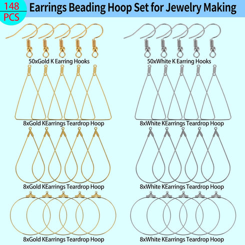 Earrings Beading Hoop Set Earring Making Kit Beading Hoop Earring Finding Hoop Open Beading Hoop Earrings Bulk with 148Pcs Earring Hooks Hoops Wir...
