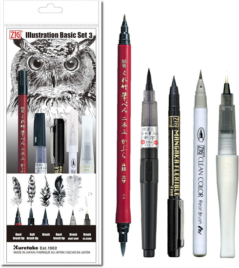 Kuretake ZIG Inktober Special Set, ILLUSTRATION BASIC SET 3 for Manga Drawing, Lettering and Calligraphy, Professional Artist Quality, Made in Jap...