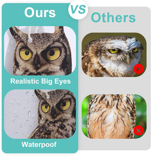 Fake Owl Decoy to Scare Birds, 2Pack Reflective Birds Deterrent Owl Bird Scarer Dual-Side Printed Owl for Farms, Orchards, Gardens, Window...