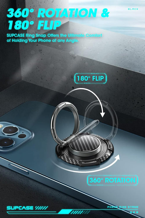 SUPCASE Cell Phone Ring Holder, 360° Rotation & 180° Flip Universal Phone Ring Stand with Metal Phone Grip Compatible for Magnetic Car Mount (Blac...