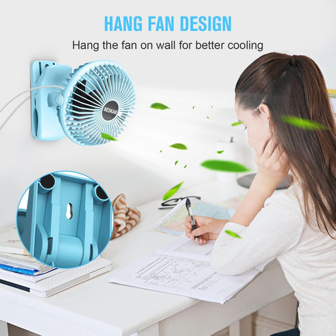 BESKAR Clip on Fan, Portable Small Desk Fans with Strong Airflow, 3 Speeds with Personal Fans Sturdy Clamp, Quiet Desk Fan & Clip Fan with USB Cor...