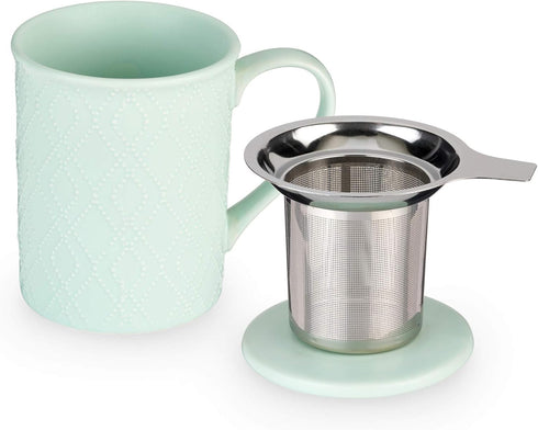 Pinky Up Annette Ceramic Tea Mug and Loose Leaf Tea Infuser, Loose Leaf Tea Accessories, Tea Tumbler Cup, Mint, 12 oz...