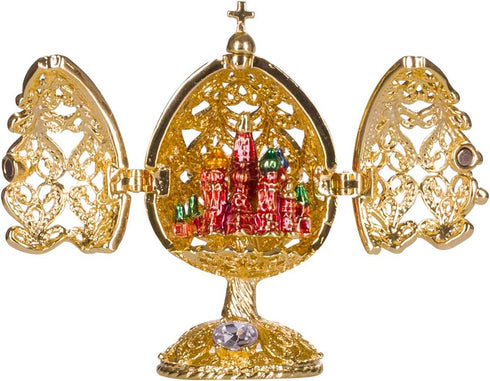 danila-souvenirs Faberge style Carved Egg with Church of Savior on Blood figurine 2.6'' (6.5 cm) gold color...