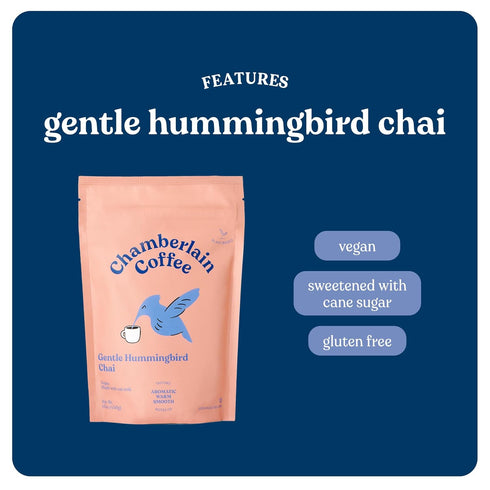 Chamberlain Coffee Gentle Hummingbird Chai Mix - Warm, Aromatic Vegan Chai with Oat Milk, Vanilla & Spices - Hot or Iced Instant Chai Latte - 10oz...