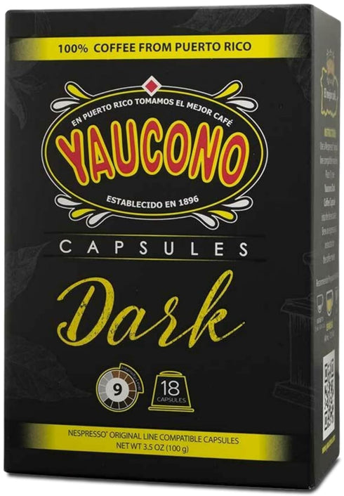 Yaucono Espresso Capsules, Dark Roast, 100 Percent Coffee from Puerto Rico Compatible with Nespresso Machines, 18 Count (Pack of 1)...