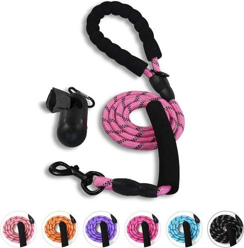 IVY&LANE Heavy Duty Dog Leash with Poop Bag Holder,Strong Rope Dog Leash with Padded Two Handle,5FT Reflective Threads Dogs Leash for Small Medium...