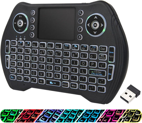 EASYTONE Backlit Mini Wireless Keyboard Touchpad Mouse Combo with Rechargable Li-ion Battery Multi-Media Keys, Handheld Keyboard for Android TV Bo...
