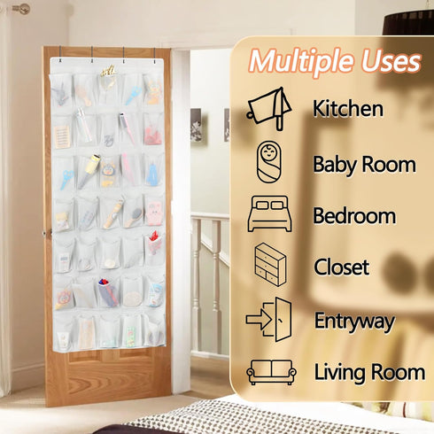 35 Large Pockets Over the Door Shoe Organzier, Hanging Shoe Organizer for Door Large Capacity Shoe Storage Bag with 4 Metal Hooks...