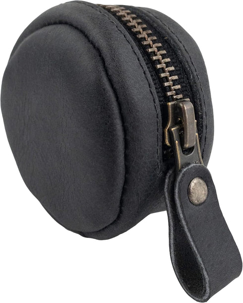 Hide & Drink, Rounded Coin Case, Zippered Wallet, Travel Pouch, Full Grain Leather, Handmade, Charcoal Black...