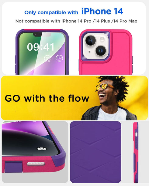 AICase for iPhone 14 Case with Glass Screen Protector,Heavy Duty Drop Protection Full Body Rugged Shockproof Military Protective Tough Durable Cov...