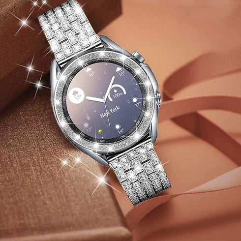 Bands Compatible with Samsung Galaxy Watch 3 (45mm), 22mm Full Rhinestone Diamond Stainless Metal Strap with Bezel Ring Cover Replacement for Wome...
