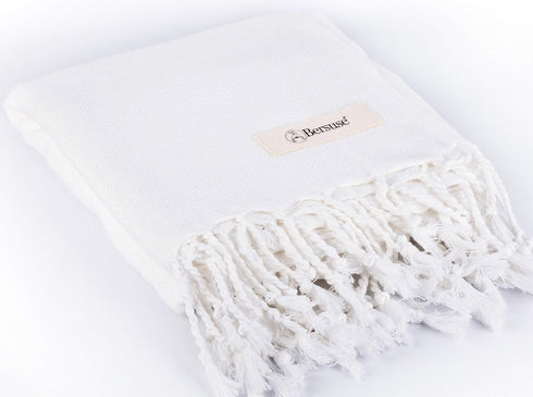 Bersuse 100% Cotton Laodicea Turkish Towel Bath Towel Beach Towel Pool Towel - Beach Essentials for Your Beach Bag - 37x70 Inches, White...