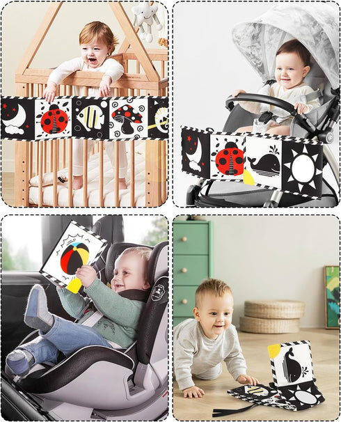Newborn Toys, High Contrast Baby Books with Teether, Black and White Baby Toys, Montessori toys 0-6-12 Months Brain Development, Sensory Learning ...