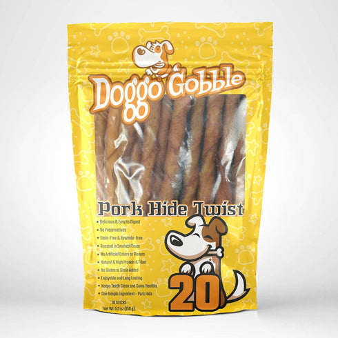 Doggo Gobble Porkhide 5-inch Twist Sticks - 20 Pack...