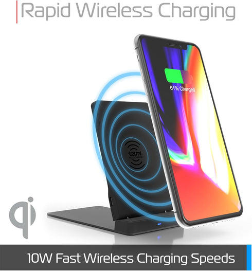 tzumi Multi-Angle Folding Desktop Wireless Charging Pad– Qi Fast Wireless Charger for iPhone X, iPhone 8 and 8+ and Android Qi Devices with Dual C...