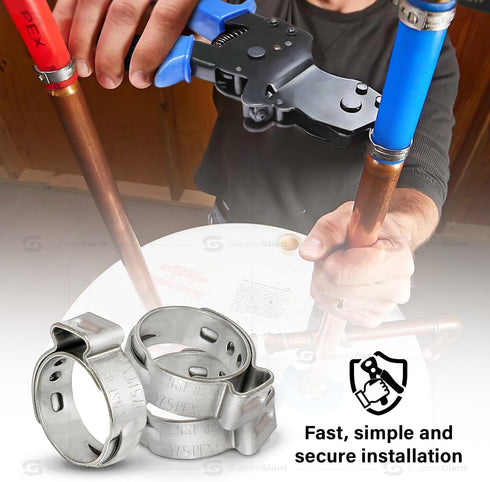 PUDS0038 3/8 Inch Oetiker Stainless Steel Crimp Rings, 360 Deg Stepless, Narrow Band, One Clamp Sizes, Grip Tool Lightweight Design Economical & E...