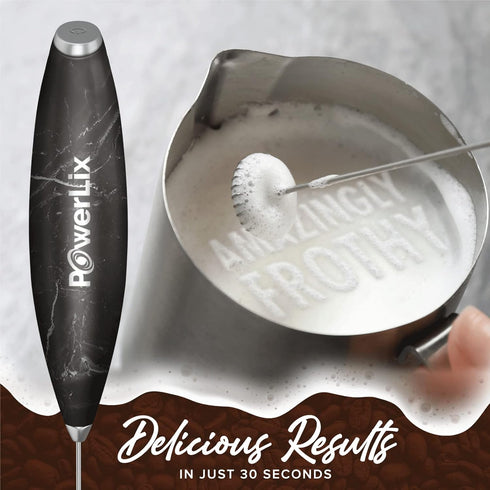PowerLix Powerful Handheld Milk Frother With Stand Battery Operated Foam Maker Frother Wand For Coffee (A Black) (Black Marble)...