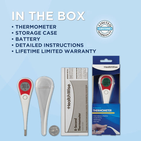 Healthwise Digital Thermometer | 8-Second Readout | Jumbo Backlit Display | Flexible Tip...
