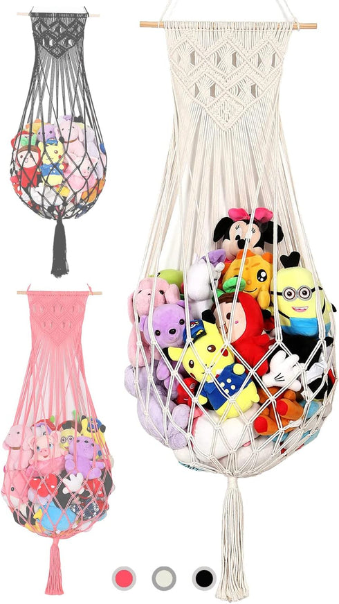 Stuffed Animal Hammock Wall Hanging Net for Stuffed Animal Net Stuffed Animal Storage Plush Toy Holder Toy Organizer for Boho Kidroom Nursery (Cre...