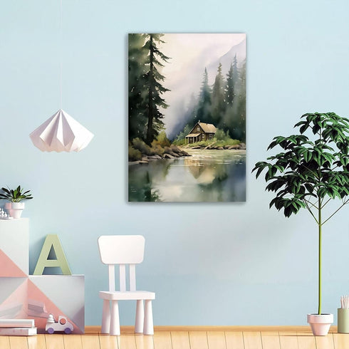 Natural Scenery Wall Art Tree Landscape Painting River Nature Picture Modern Scenery Painting Decor Landscape Canvas Wall Art Natural Mountain Pic...