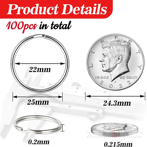 MAQIHAN 100pcs Key Ring - Metal Key Chain Ring for Keychain of Home Car School Office DIY Crafts Dog Ring and Other Keys Attachment 1 Inch....