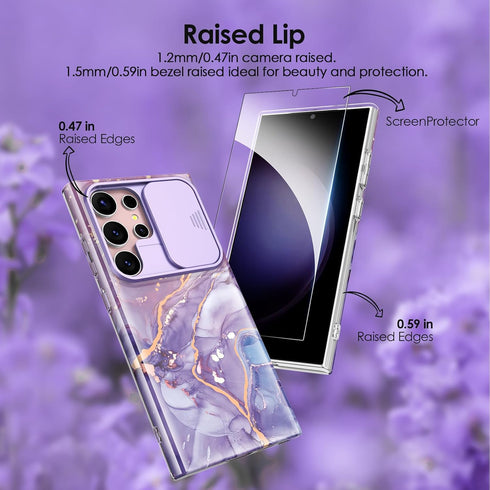 Designed for Samsung Galaxy S24 Ultra Case, with Slide Camera Cover & Screen Protector, Fade-Proof Chic Pattern, Shockproof Protective, Slim Thin ...