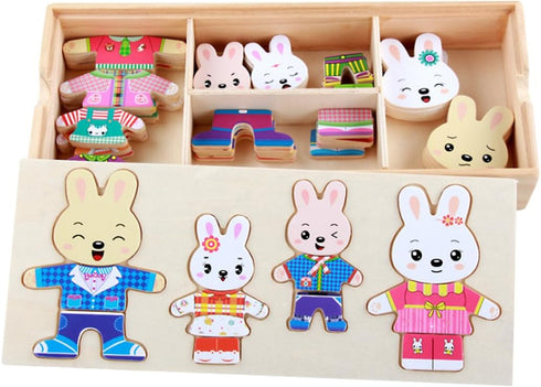 Wooden Jigsaw Puzzle 72 Pcs Kids Early Educational Toys Dress-Up Puzzle Set...