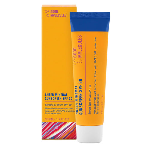Good Molecules Sheer Mineral Sunscreen SPF 30 Minimal Whitecast Zinc Oxide Sunscreen with Hyaluronic Acid, Reef-Safe, UVA/UVB Protection - Skincar...