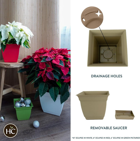 The HC Companies 12 Inch Eclipse Square Planter with Saucer – Indoor Outdoor Plant Pot for Flowers Vegetables Herbs, Sandstone...