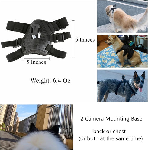 Dog Harness for Gopro, Soft and Adjustable Pet Harness Mount Vest with 2 Mouting Base, for Chest and Back Fixation for Gopro Hero All Models and O...