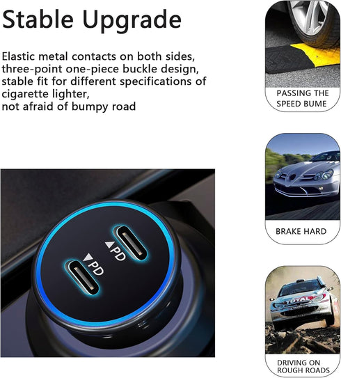USB C Car Charger, 40W PD Dual Ports Fast Charging Car Adapter, Type C Compact Car Charger Compatible with iPhone 14 13 12 11 Pro Max, iPad Pro, S...