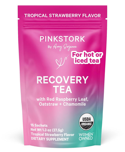 Pink Stork Postpartum Recovery Herbal Tea, Organic Red Raspberry Leaf with Chamomile, Hormone Balance for Women After Labor and Delivery, Strawber...