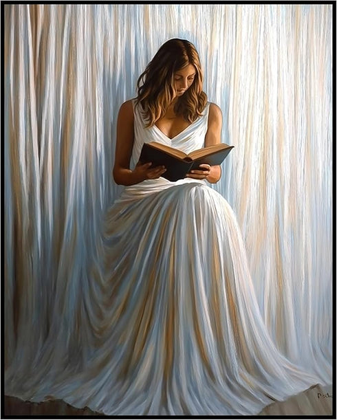 Posterizer 1 pcs-elegant woman in a white gown reading a book 3-Abstract & Modern Art Gift for Art Lovers Living Room Bedroom Decor- unframed wall...
